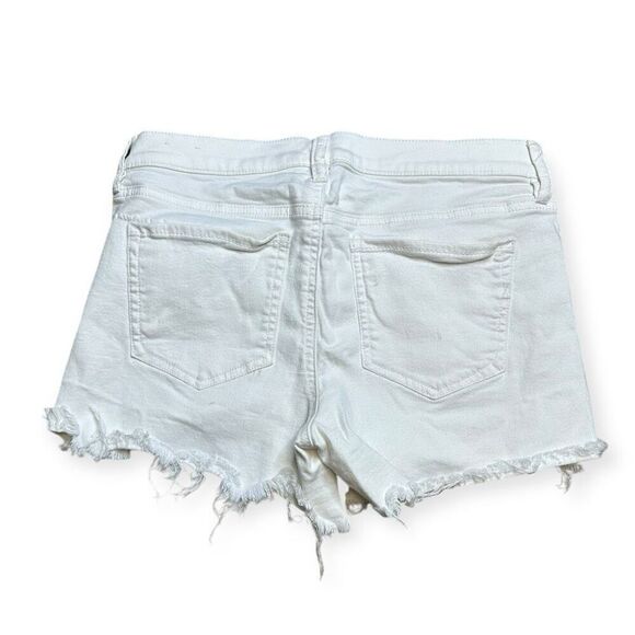 Express Women's White Mid Rise Stretch Raw Hem Distressed Shorts Size 8 - Picture 2 of 5